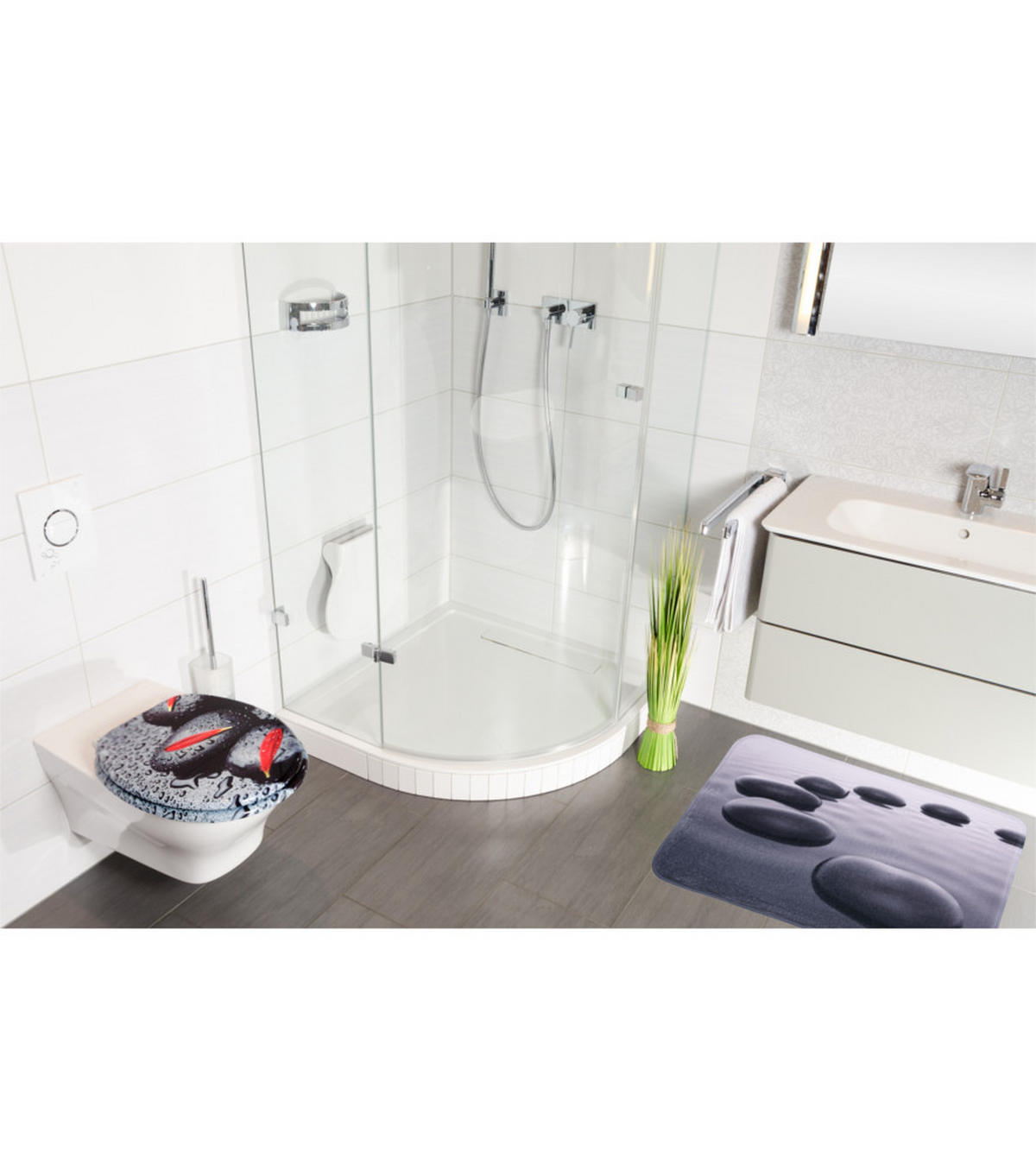 BADTEPPICH Black Stones 70 x 110 cm - Grau, Textil (70/110cm) - Sanilo