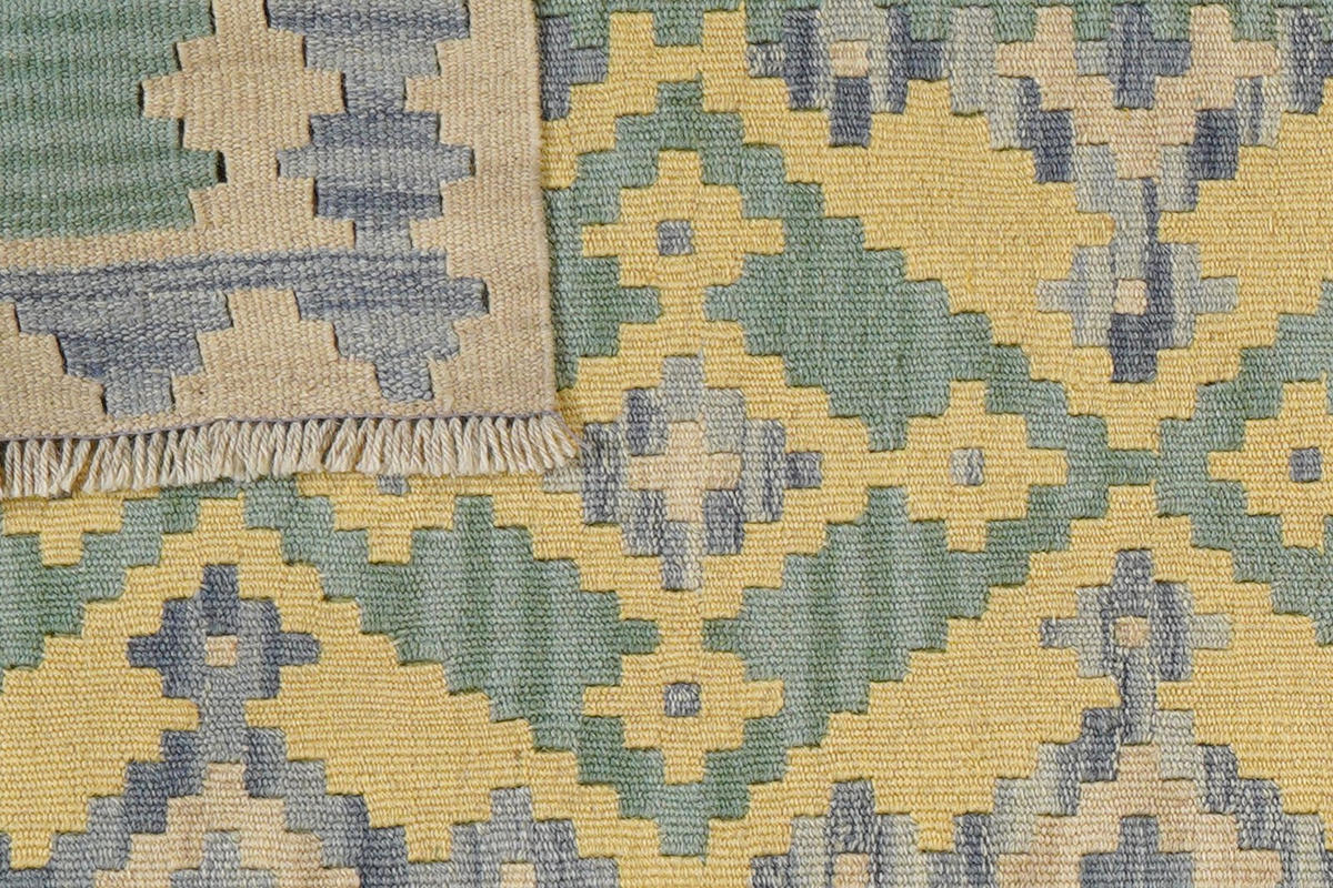 KELIM-LÄUFER handgewebt Gashgai Grün 252/90 cm Schurwolle - Grün, Textil (90/252cm) - Looma