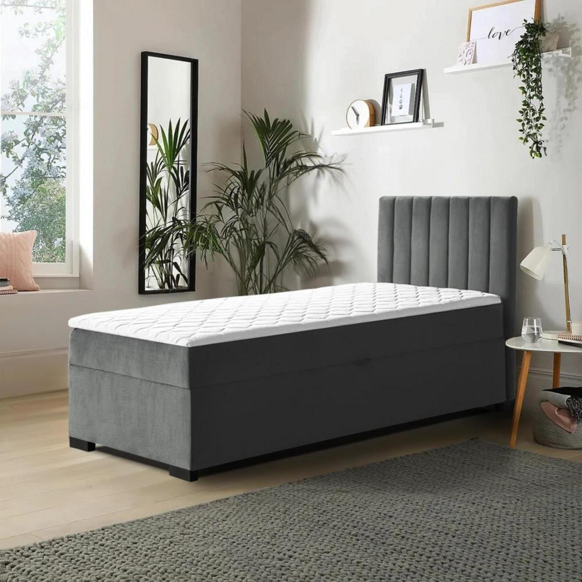 POLSTERBETT Eric 94/207/105 dunkelgrau - Dunkelgrau, Holzwerkstoff/Textil (90/200cm) - Beautysofa