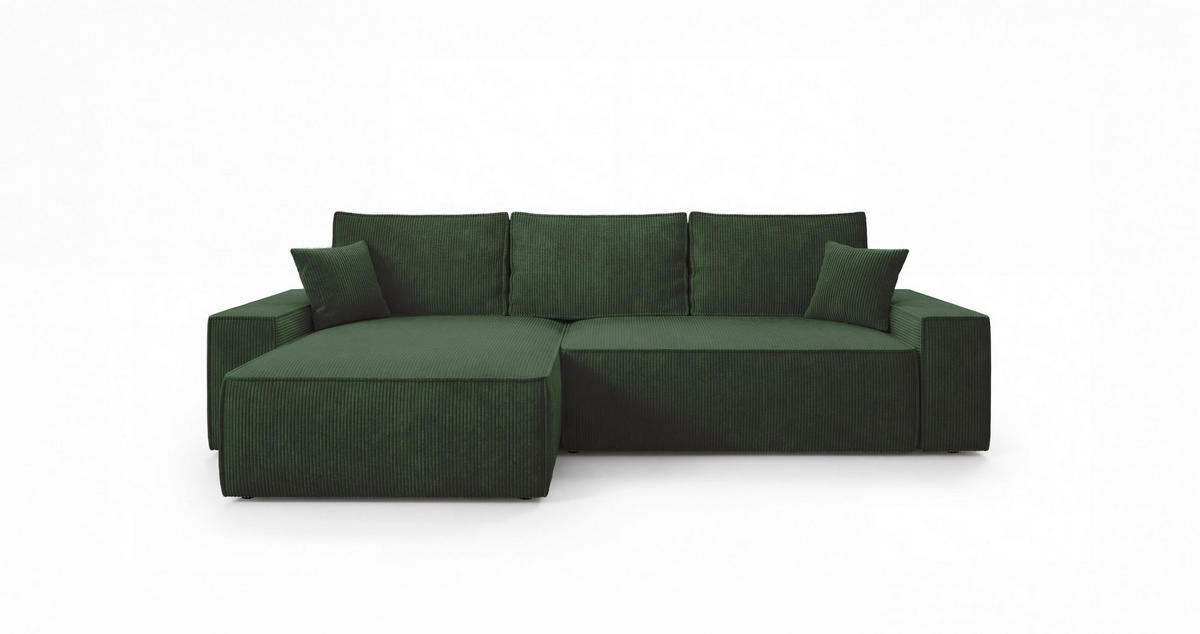 ECKSOFA California mit Schlaffunktion Grün Links - Grün, Textil (280/185cm) - Cornero