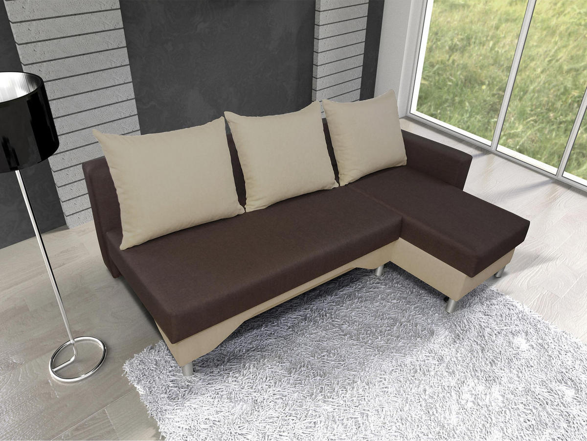 ECKSOFA Tom, Seite: Rechts - Beige/Braun, Holz/Kunststoff (215/133cm) - MIRJAN24