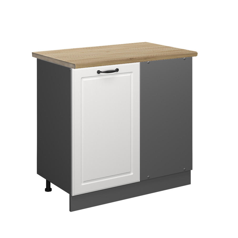 ECKUNTERSCHRANK R-Line Weiß Landhaus 86 cm, AP Eiche - Anthrazit/Creme, Holzwerkstoff (86/81.6/60cm) - Vicco