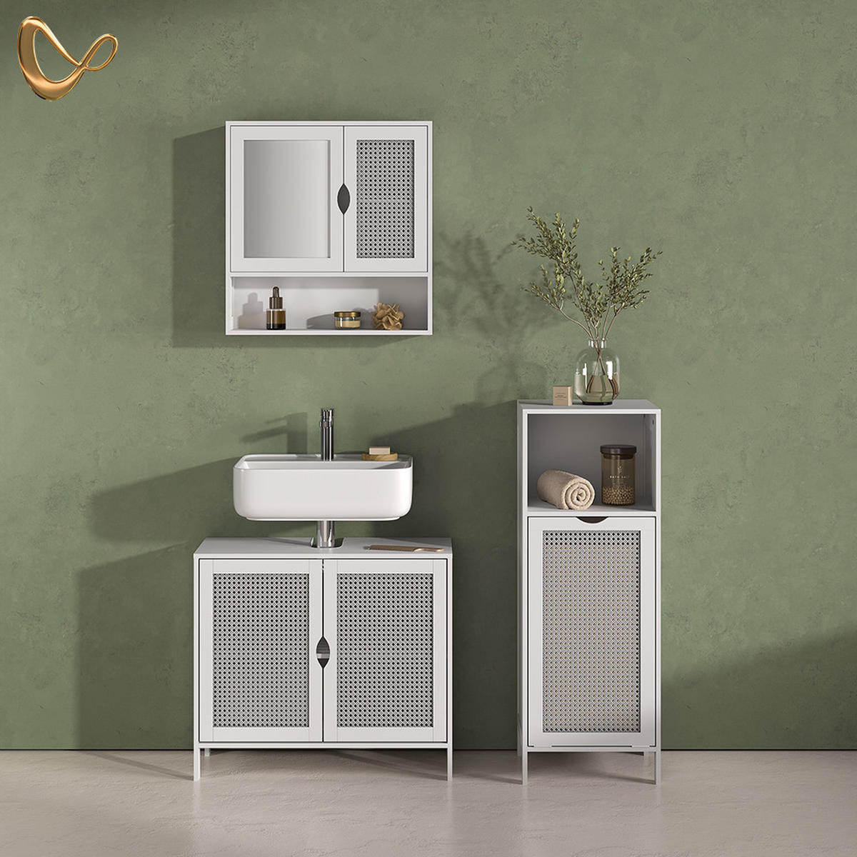 KOMPLET KOPALNIŠKEGA POHIŠTVA Mincio, Bela, 3-delni - bela, leseni material (70/60/29cm) - Livinity®