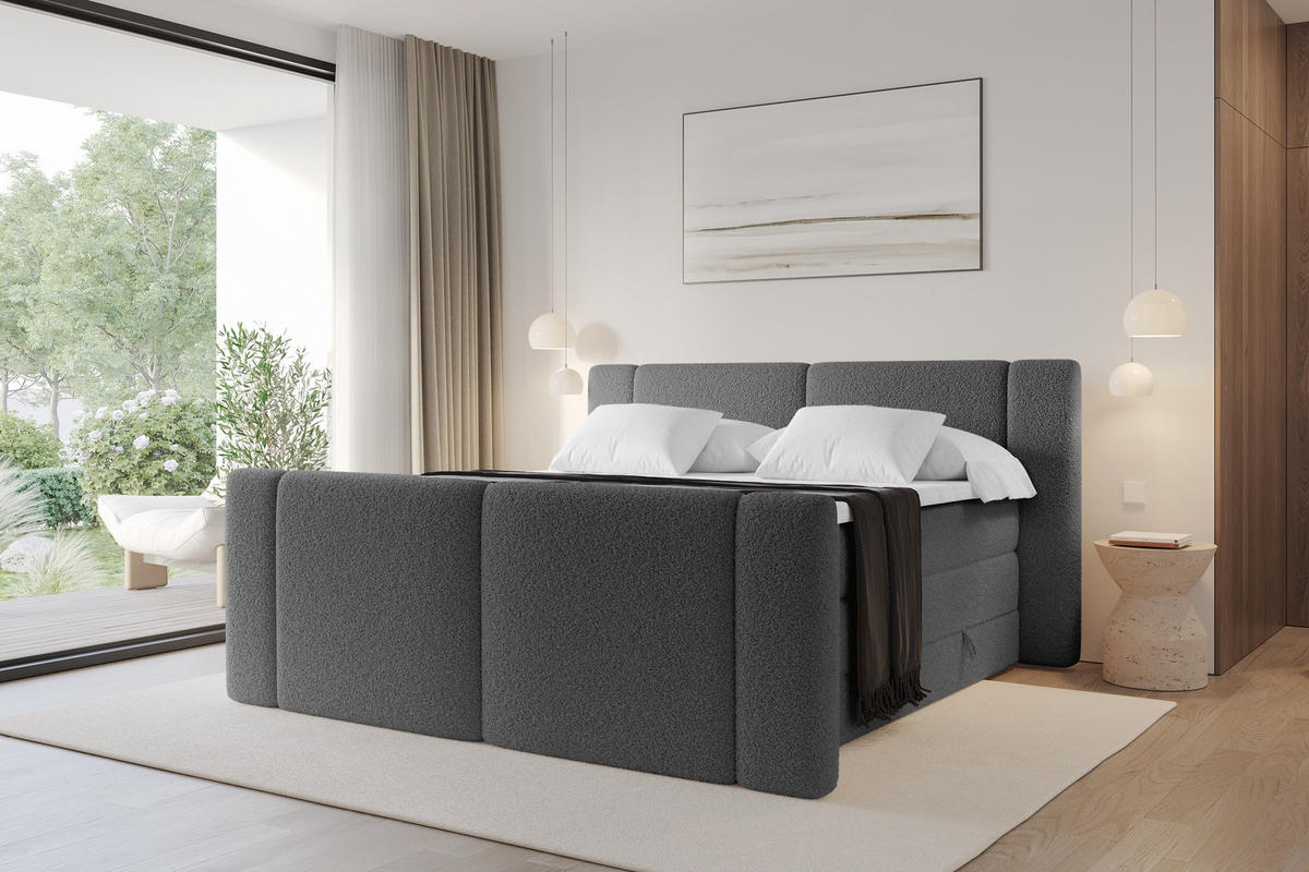 BOXSPRINGBETT mit Matratze H3/H4 - EVON KING Zanozek - 140x200 cm Grau - Taupe, Holzwerkstoff (140/200cm) - ALTDECOR