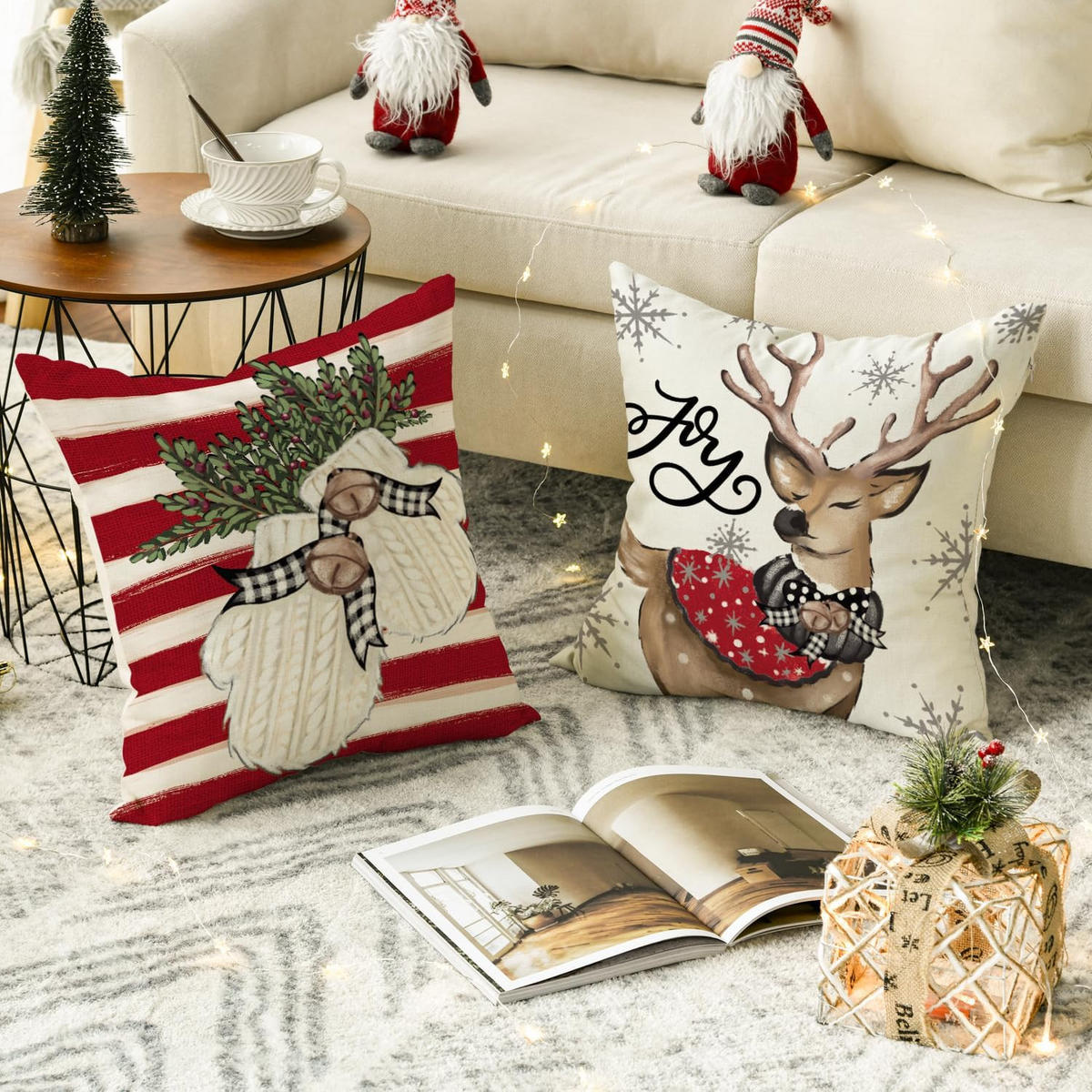 KISSENBEZUG – Weihnachtskissenbezug (Kissenfüllung nicht enthalten) – 45 x 45 cm – Rot(vier Stück) - Rot, Textil (45/45cm)