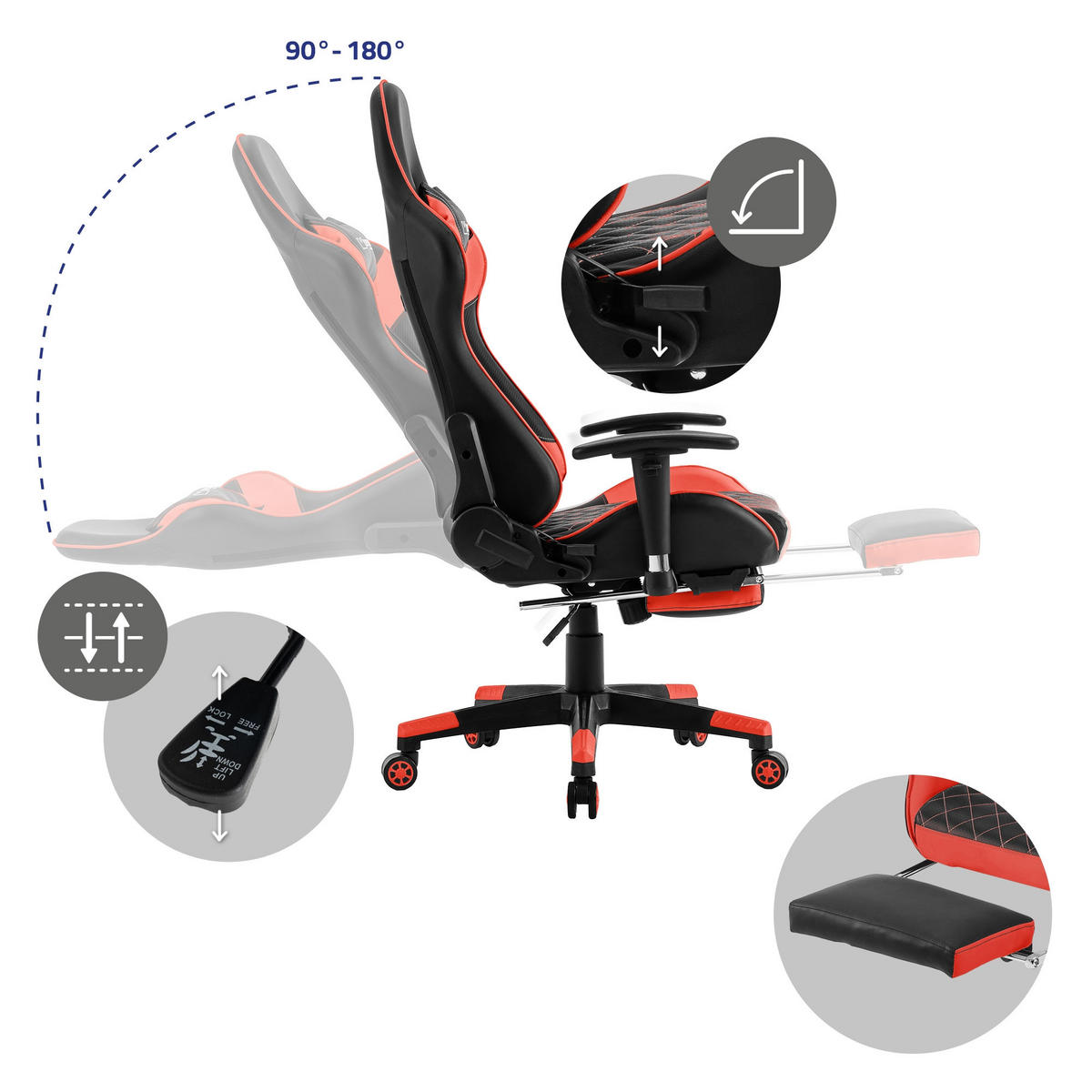 GAMING-STUHL Schwarz-Rot - Rot, Metall (68/135/73cm) - ML-DESIGN