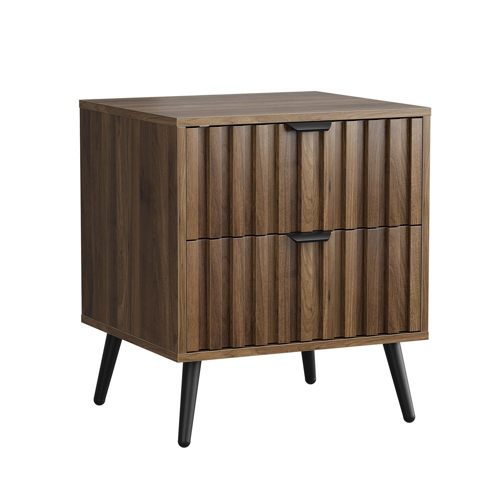 NACHTTISCH Walnuss 45 cm – Nachtkonsole Modern mit 2 Schubladen & Metallbeinen - Walnussfarben, Holzwerkstoff (45/53/40cm) - Urban Meuble