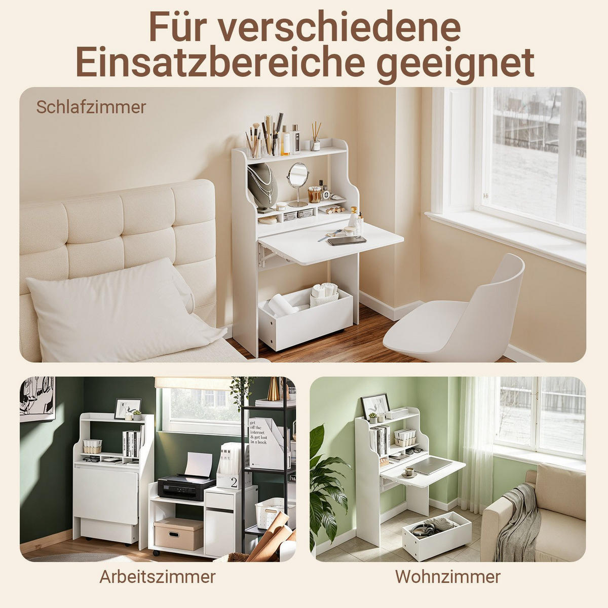 SCHREIBTISCH klappbar mit Aufbewahrungsbox Weiß 64x100,6x63 cm - Weiß, Holzwerkstoff (61/25/100cm) - SoBuy