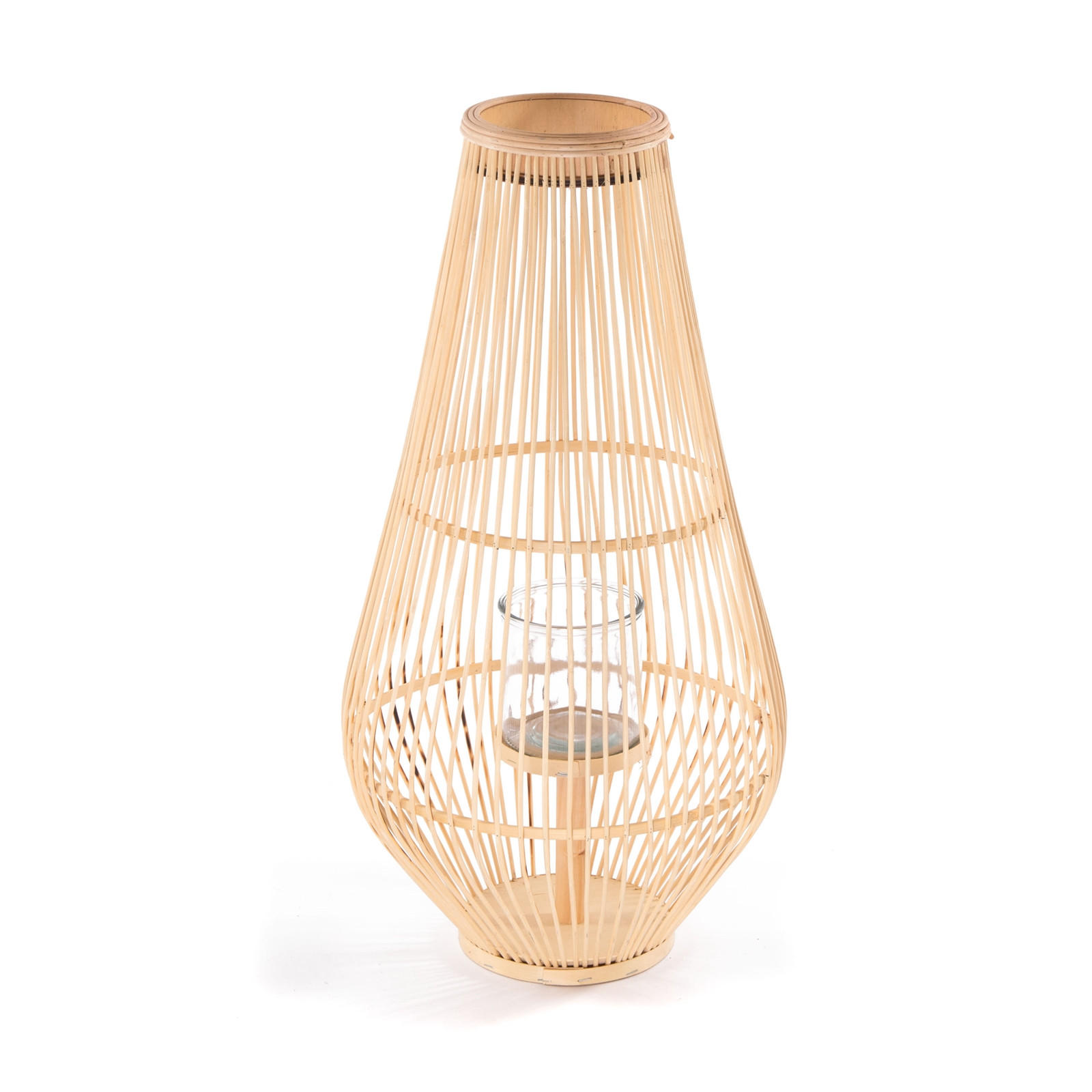 LATERNE FINN 70 Bambus, mit Windlicht-Glaseinsatz naturfarben - Naturfarben, Holz (35/70/35cm) - CREEDWOOD