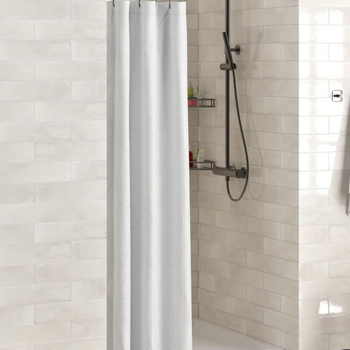 DUSCHVORHANG Weiß Waffelstruktur waschbar wasserdicht schimmelresistent mit Schlaufe - Weiß, Textil (90/180cm) - MCBOSON