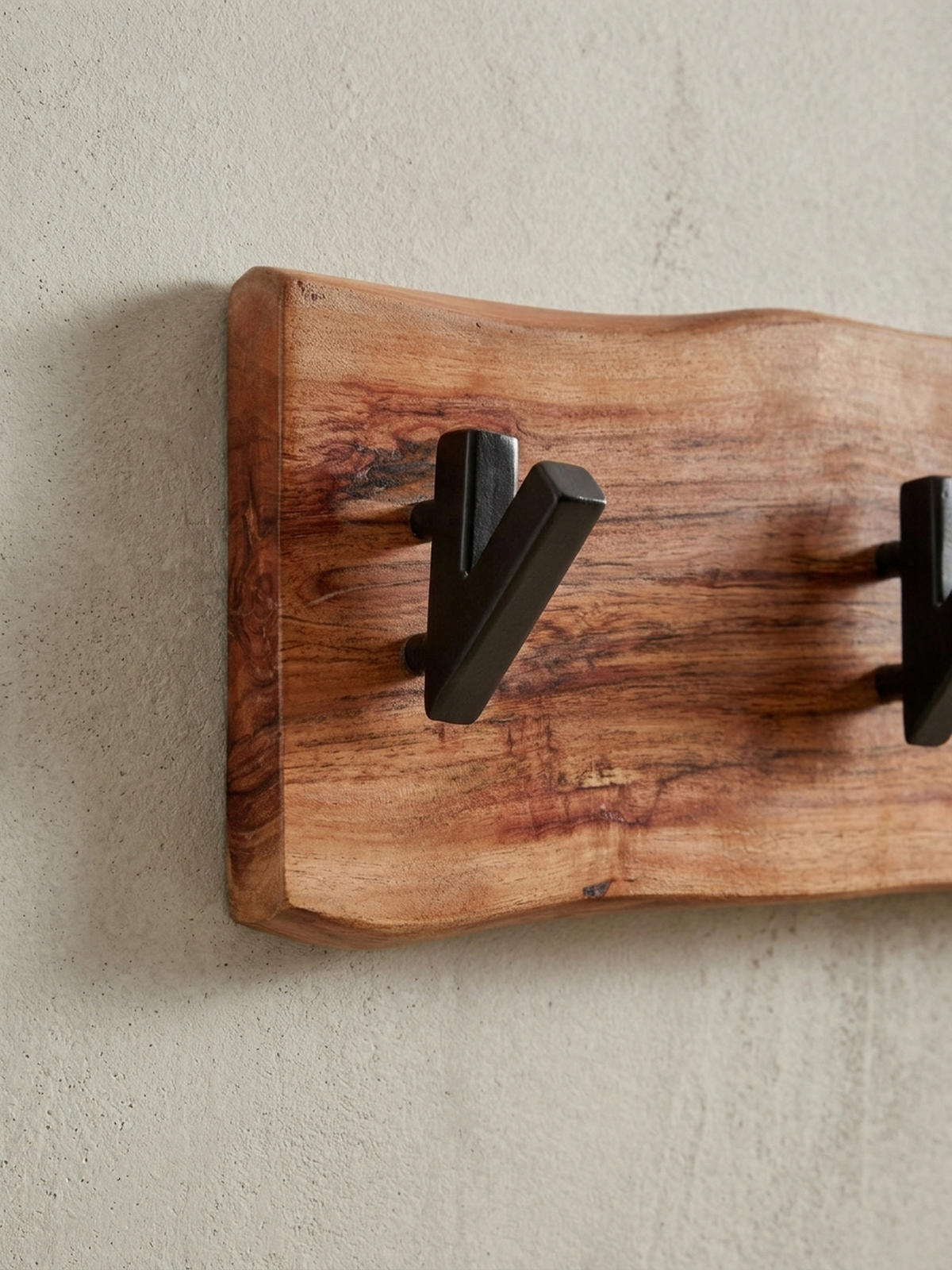 WANDGARDEROBE Akazie Massivholz Metall Modern 60x17x9 cm mit Naturkante - Beige, Holz (60/17/9cm) - KADIMA DESIGN