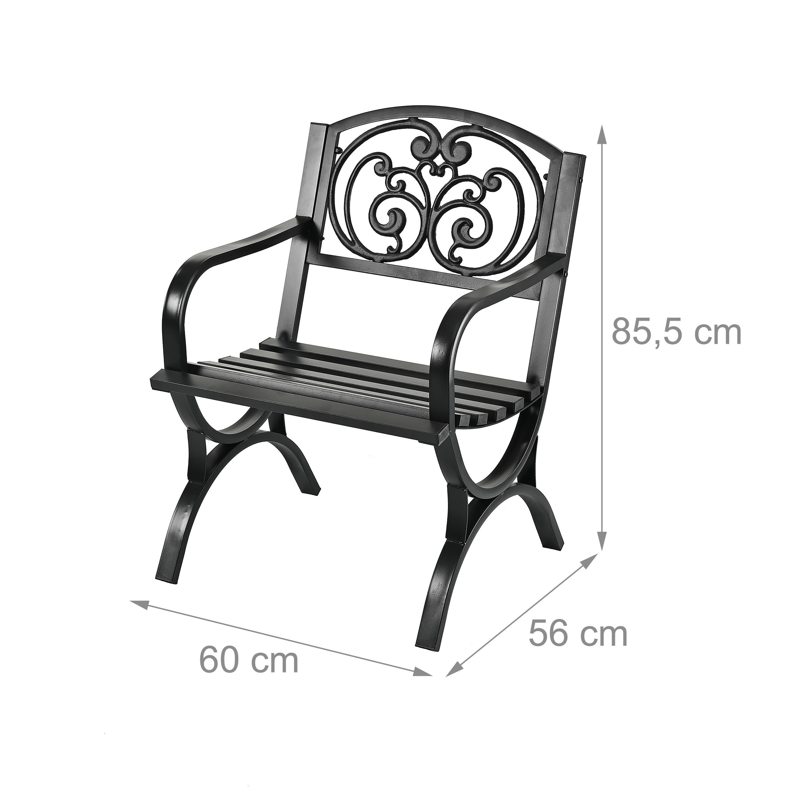 Thumbnail - Relaxdays Gartenstuhl, Schwarz, Metall, 60x85.5x56 cm, Gartenmöbel, Gartenstühle, Gartenstühle