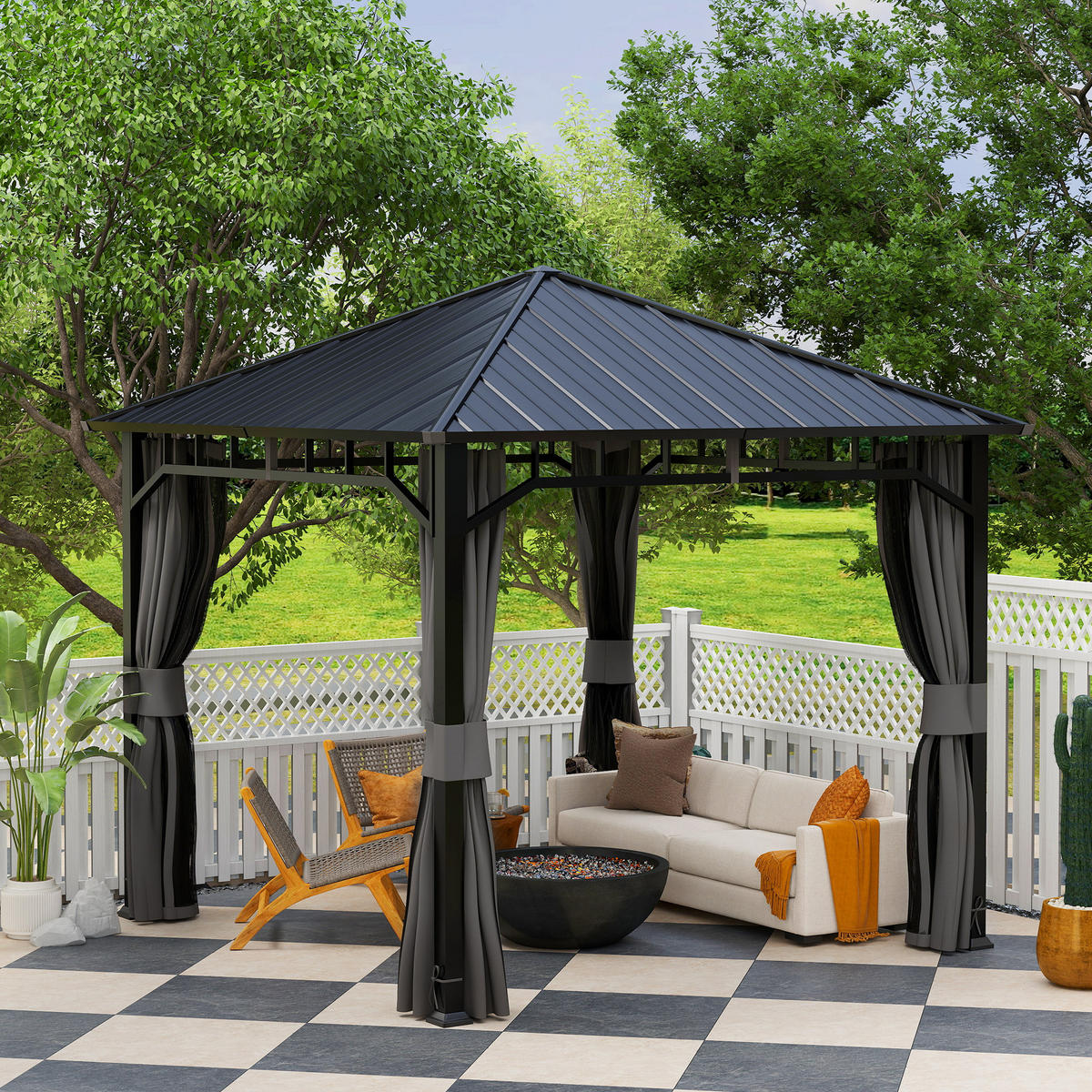 PAVILLON 3 x 3 m Wasserdicht Stabil Winterfest Gartenpavillon mit Seitenteile, Netze, Haken Hardtop Dunkelgrau - Dunkelgrau, Metall (300/290/300cm)