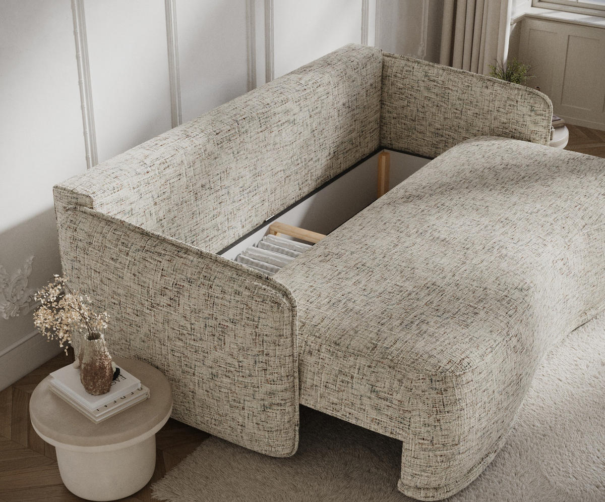 SCHLAFSOFA Mitsis Beige Webstoff - Beige/Schwarz, Holz/Holzwerkstoff (231/93/106cm) - Maison de Reve