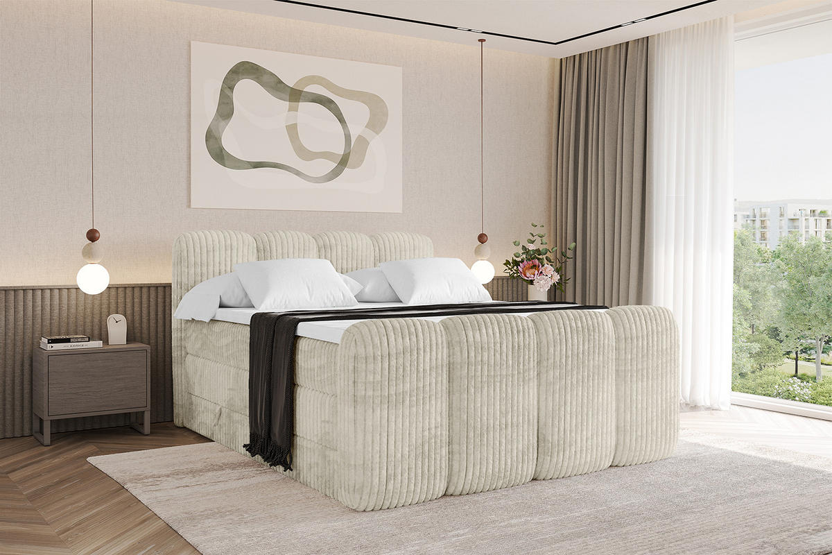 BOXBETT mit Matratze H3|H4 und Lattenrost - NINA-Z KING - 200x200 cm Tila - Creme - Magnolie, Holzwerkstoff (200/200cm)