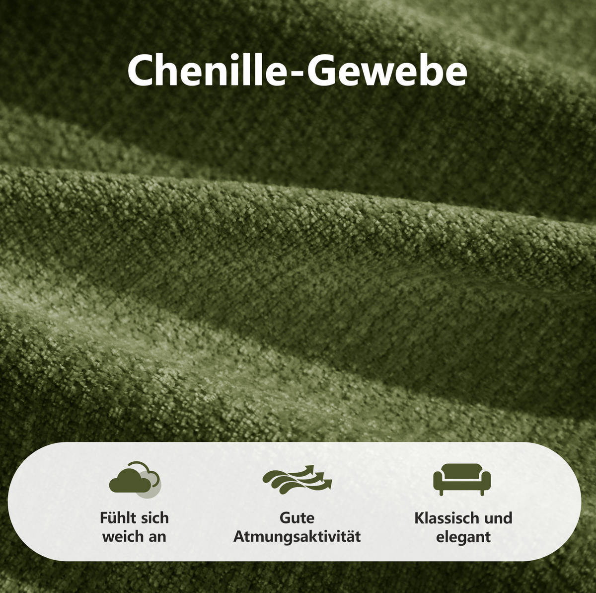 SOFA 194/160/68 cm in Grün mit Chenille-Bezug und ohne Montage - Grün, Textil (160/68/194cm) - Flora Grace