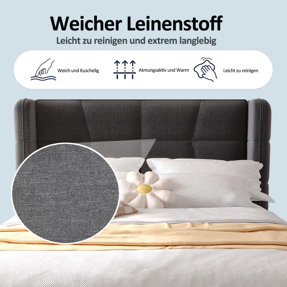 POLSTERBETT 90/200 cm Grau aus Stoff mit Stauraum - Grau, Textil (90/200cm) - OKMYHOME