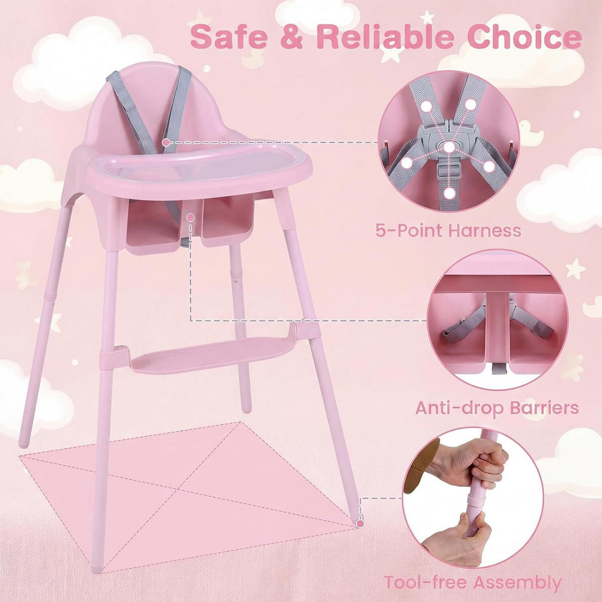 KINDERHOCHSTUHL aus Metall rosa - Pink, Metall (56/56.5/46cm) - COSTWAY