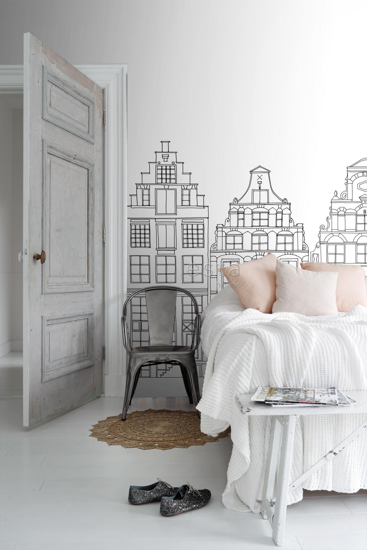 FOTOTAPETE gezeichnete Amsterdamer Grachtenhäuser 450 x 279 cm - Schwarz, Papier (450/279cm) - ESTAhome