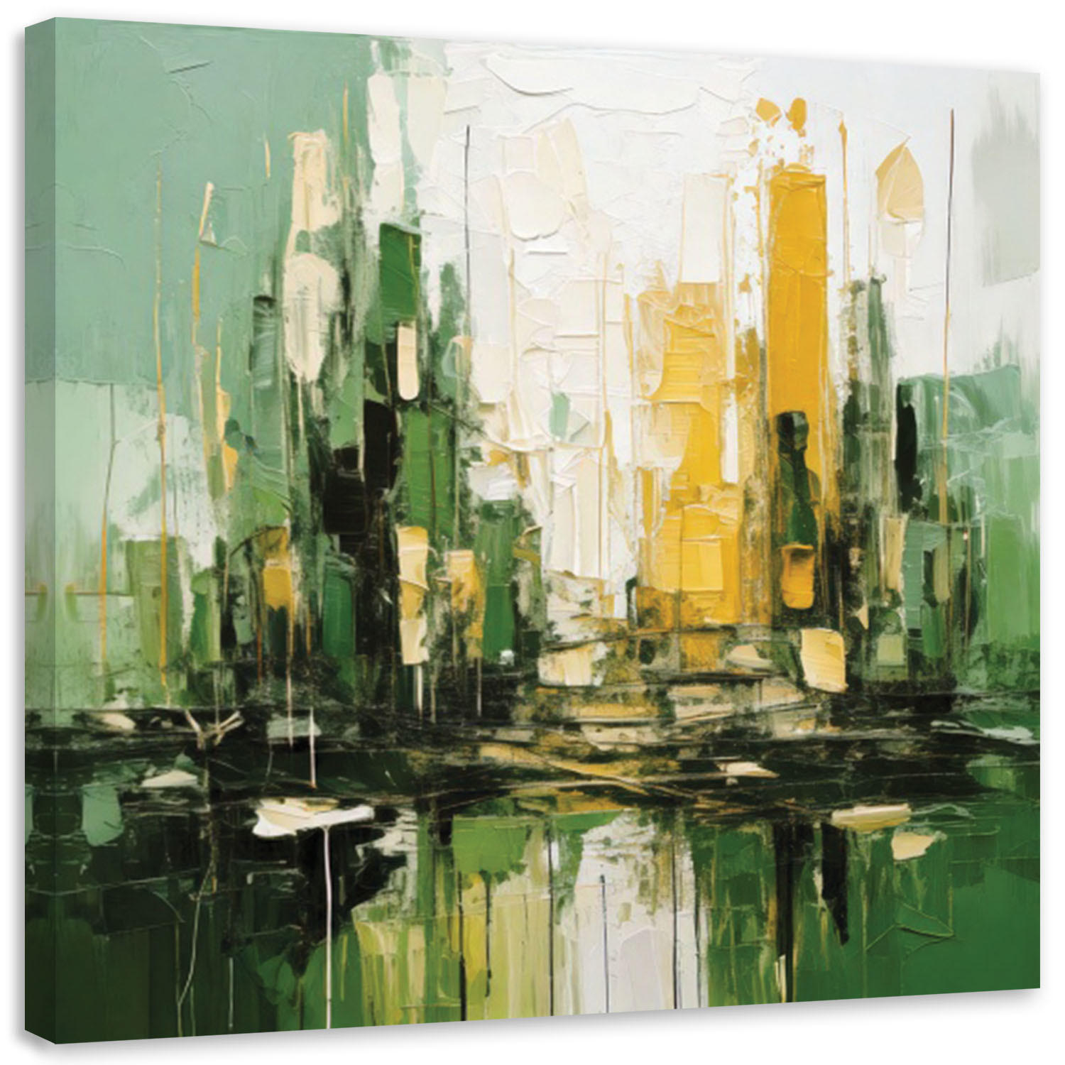 LEINWANDBILD Stadt Architektur Abstraktion Grün 60x60cm - Grün, Textil (60/60cm) - Feeby