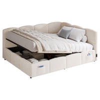KINDERBETT Beige Samt 140x200 USB Stauraum Lattenrost - Beige, Textil (140/200cm) - FLIEKS