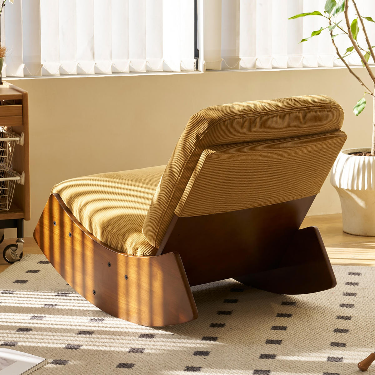 SCHAUKELSTUHL Schaukelsessel ohne Armlehnen,ergonomisch,gepolstertem Kissen,Cordstoff, Gelb - Gelb, Holz (61.5/71.9/89.9cm) - LVHOM