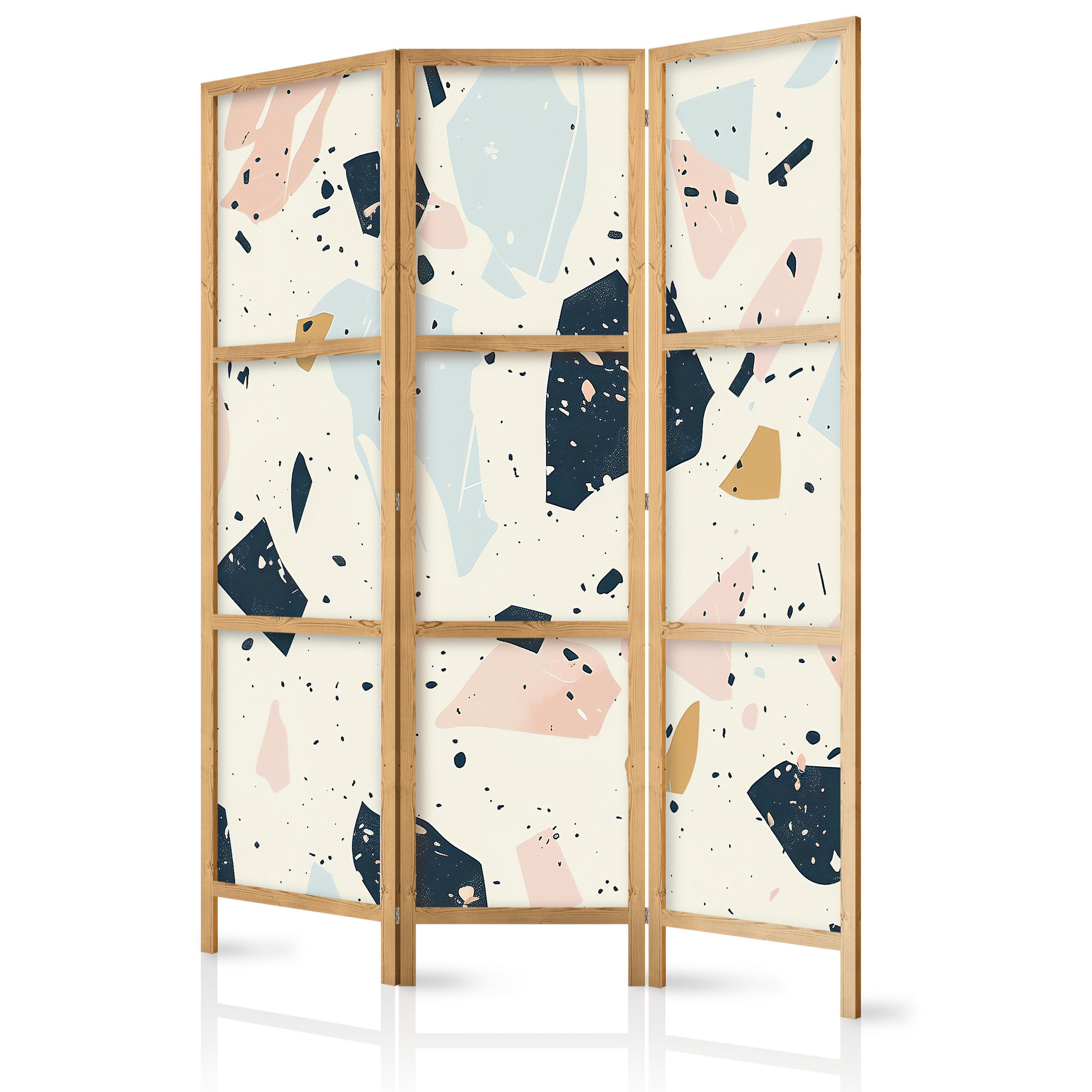 PARAVENT Japanischer 3-tlg 135x172 cm Farbiger Terrazzo - Multicolor, Holz/Textil (135/172/3cm) - Muralo