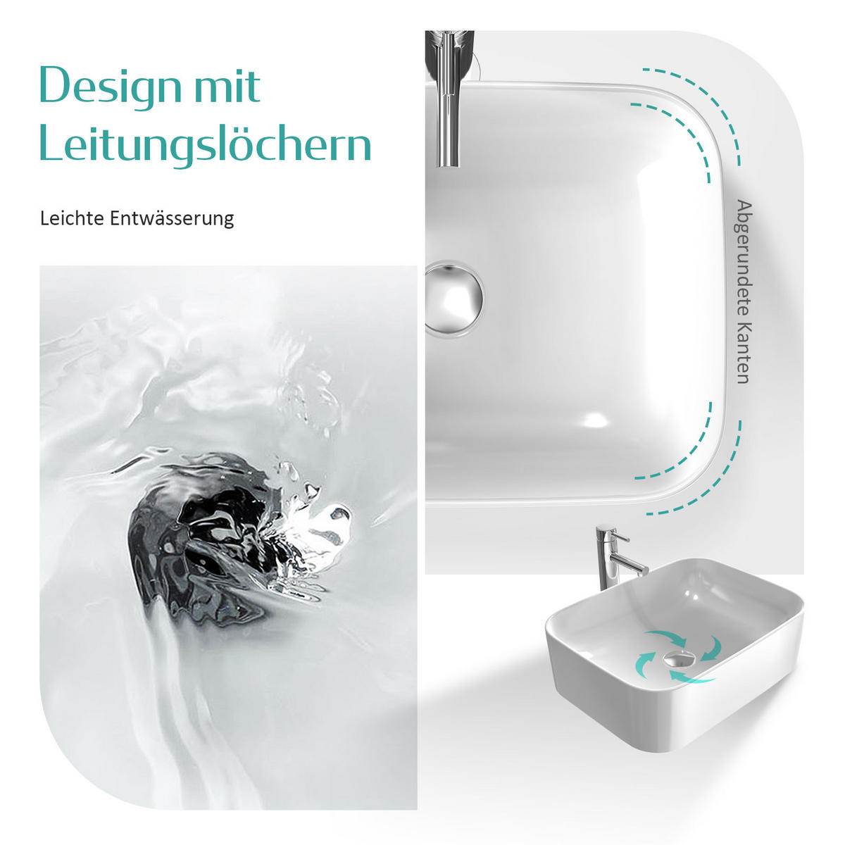 WASCHBECKEN mit pflegeleichter Oberfläche Weiß 61 / 38 / 15 cm - Weiß Hochglanz, Keramik (38/15/61cm) - EMKE