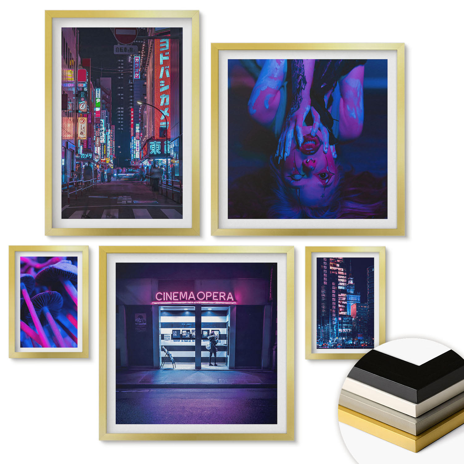 WANDBILDER 5er Set - 50x50 cm & 20x30 cm & 40x60 cm Goldrahmen - Kosmische Sternenlandschaften - Goldfarben, Kunststoff (40/60cm) - ArtPrintCave