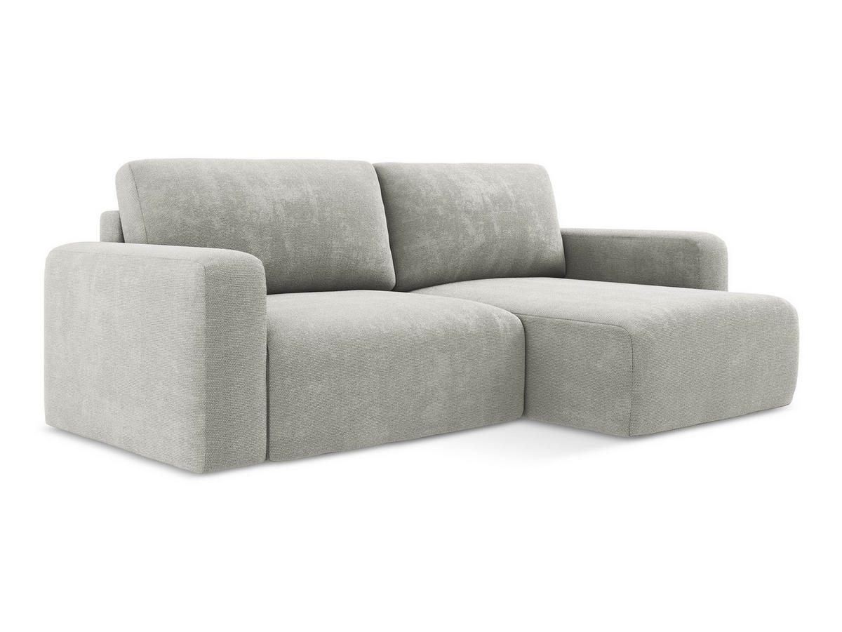 ECKSOFA mit Schlaffunktion rechts Chenille Stoff Grau - Hellgrau/Schwarz, Kunststoff/Textil (244/149cm) - Makamii