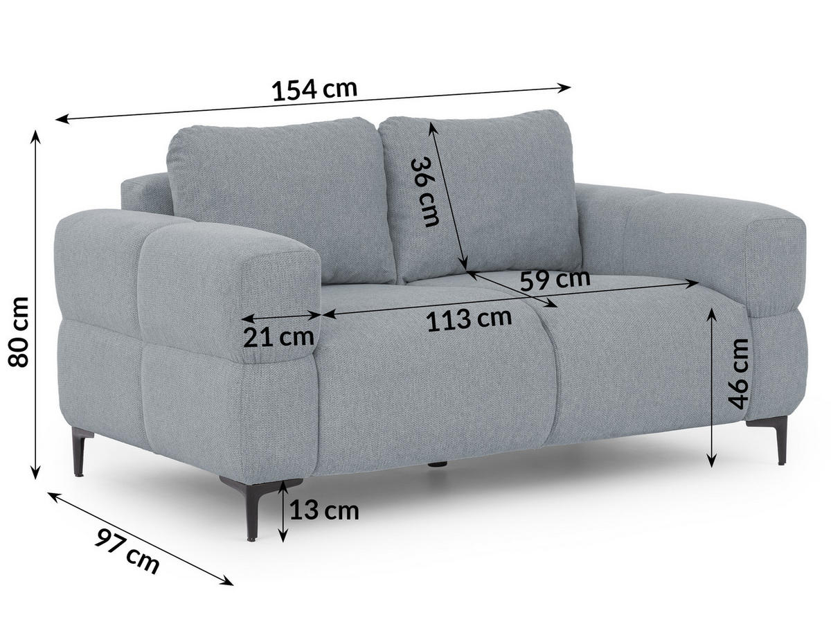 2-SITZER-SOFA Cardea in Bubble-Optik aus weichem Grau Strukturstoff mit hohem Sitzkomfort - Schwarz/Grau, Holz/Textil (154/80/97cm) - S-Style Möbel