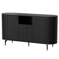 KOMMODE Zalia mit 2 Türen und 2 Schubladen, 150 cm, im Retro-Stil, Schwarz - Schwarz, Holzwerkstoff (150/81/40cm) - Beautysofa