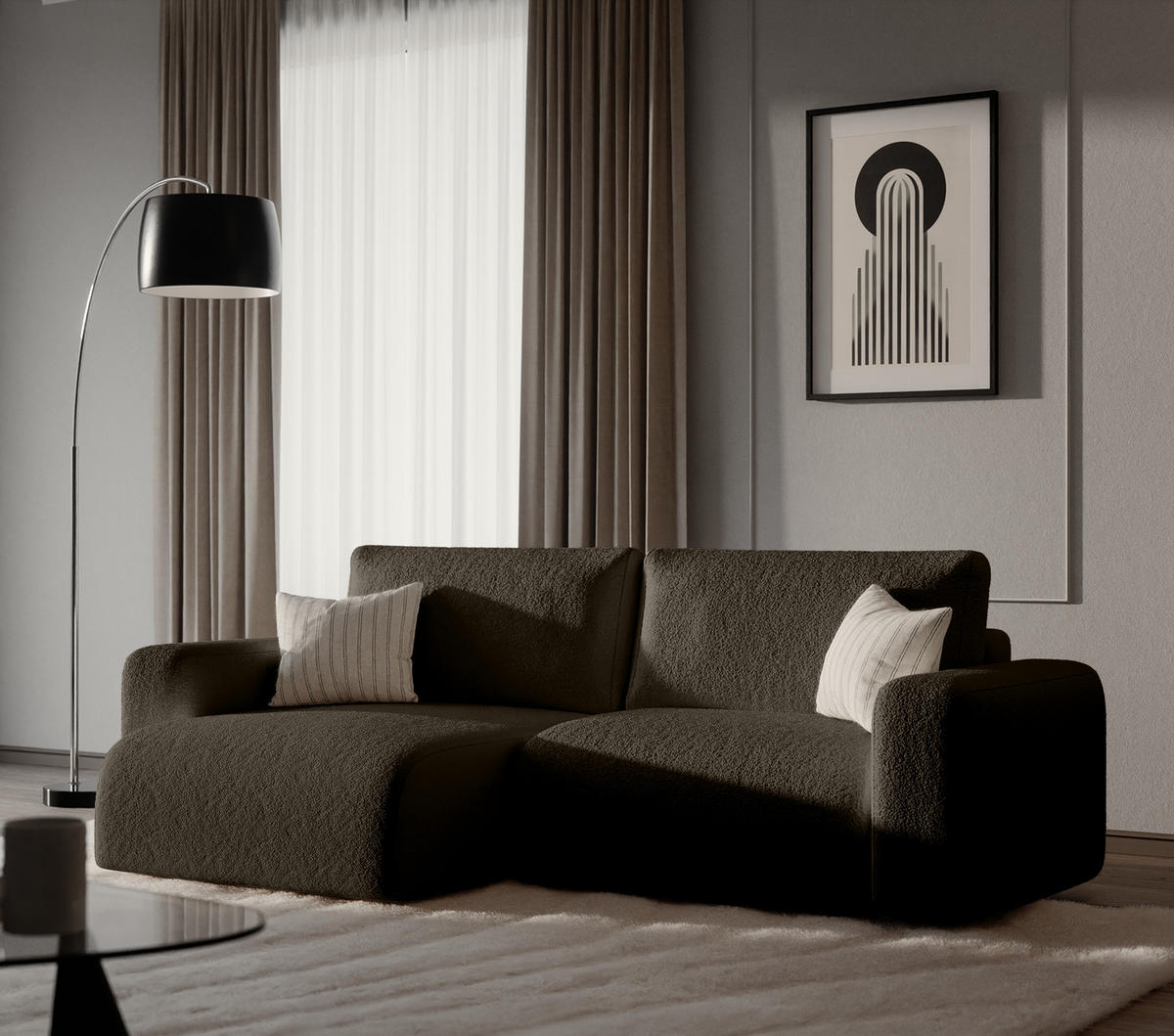 ECKSOFA TALW L MINI mit Schlaffunktion, Dunkelbraun - Dunkelbraun, Textil (257/148cm) - Fedve