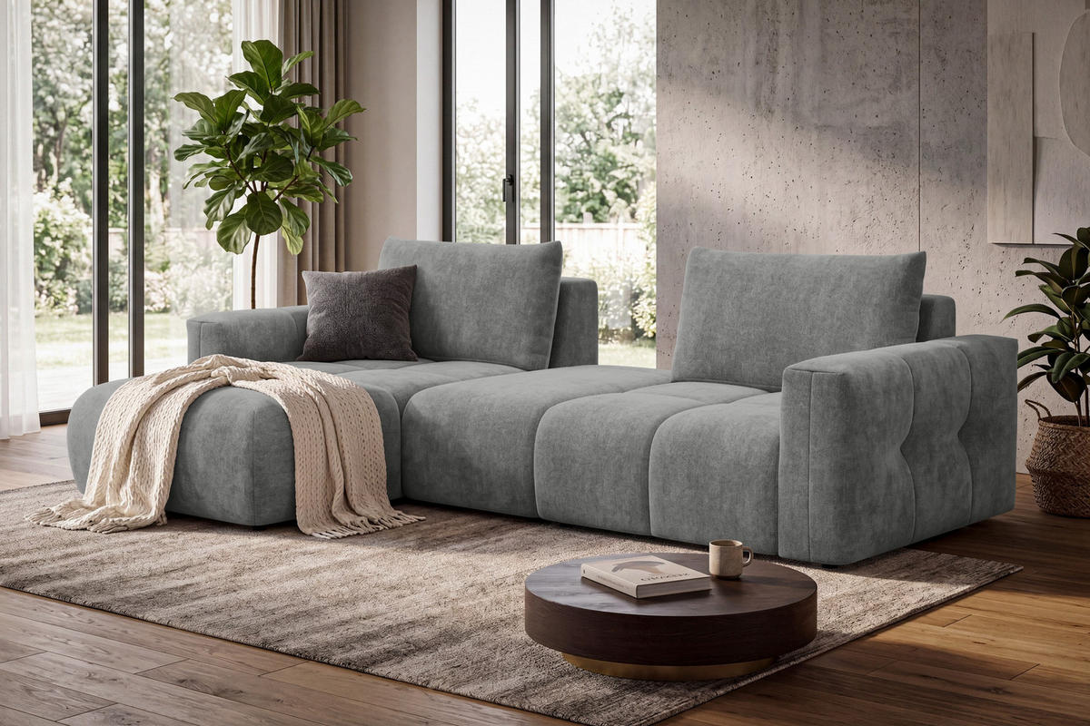 ECKSOFA VERONA 4-Sitzer LINKS, Grau - Schwarz/Grau, Holz/Textil (282/173cm) - Courtois Laville
