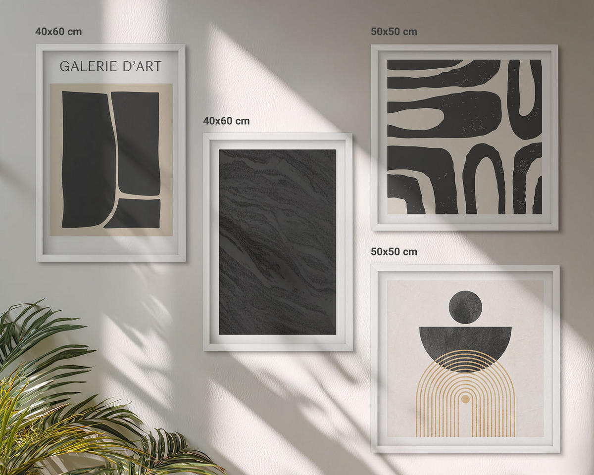 WANDBILDER 4er-Set - 50x50 cm & 40x60 cm Weißer Rahmen - Abstrakte Marmorformen - Weiß, Kunststoff (50/50cm) - ArtPrintCave