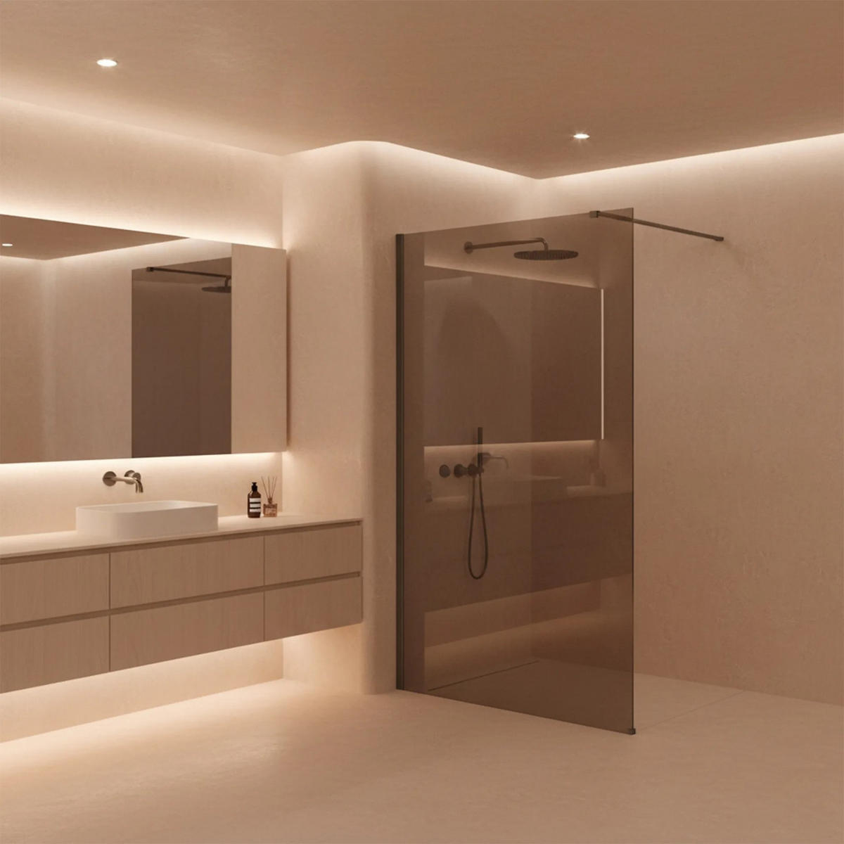 DUSCHWAND Rea Flexi Brown / Titan 120 - Titanfarben, Glas (120/120/195cm) - REA