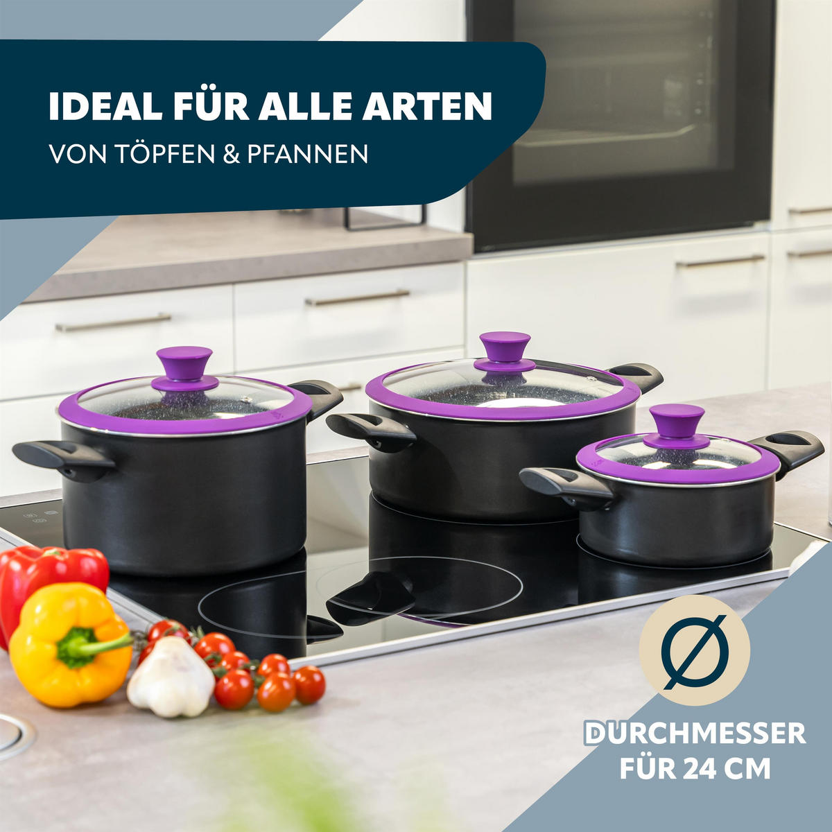 GLASDECKEL mit Silikonrand 24 cm lila - Lila, Glas (24/24/5cm) - bremermann