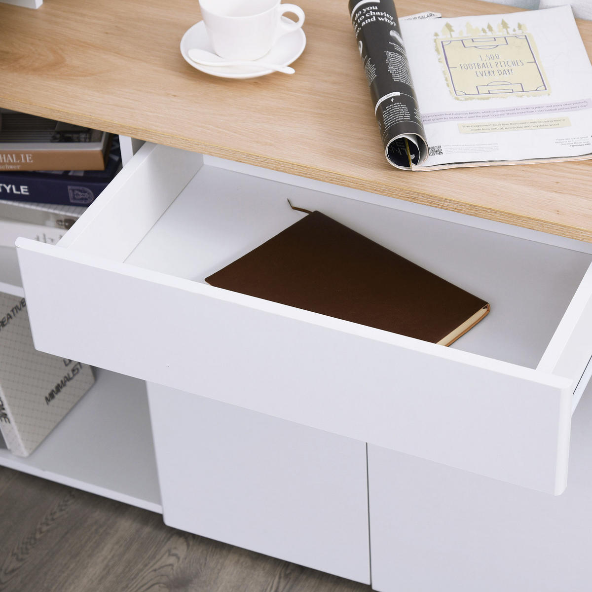 ECKSCHREIBTISCH Weiß und Holzoptik modulbar mit Schublade und Schrank 140/117/76 cm - Weiß, Holz (117/140/76cm) - PANGIVO