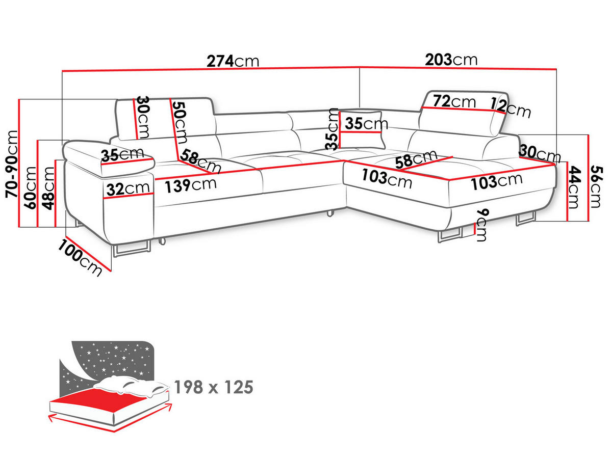 ECKSOFA Torezio, Seite: Rechts - Schwarz, Holz/Textil (274/203cm) - MIRJAN24
