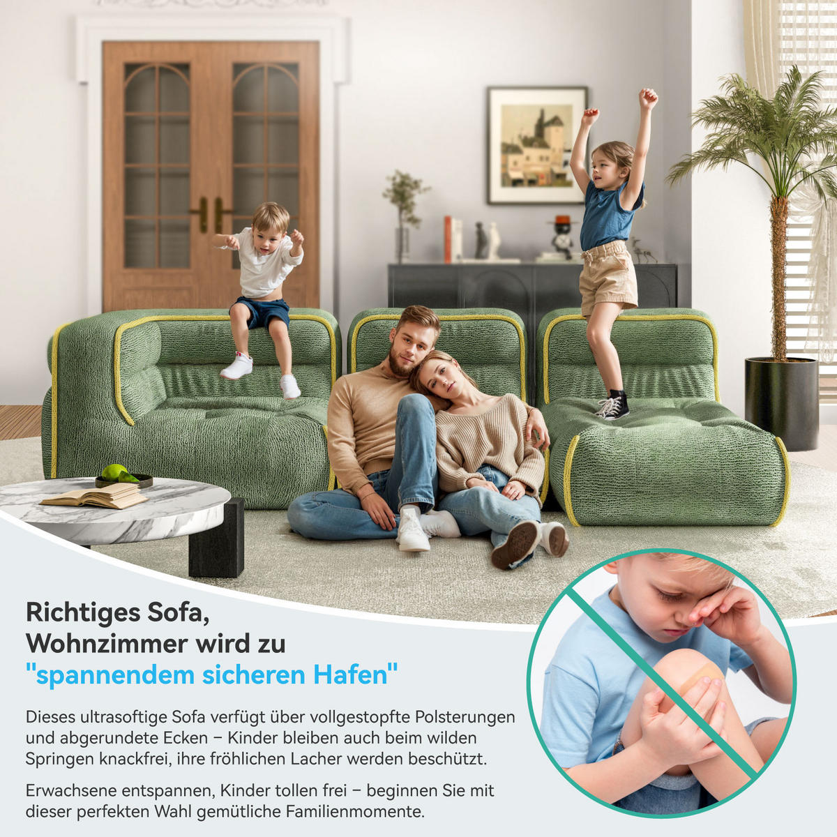 MODULARES Sofa in Grün - Grün, Textil (262/72/142cm) - Vercart