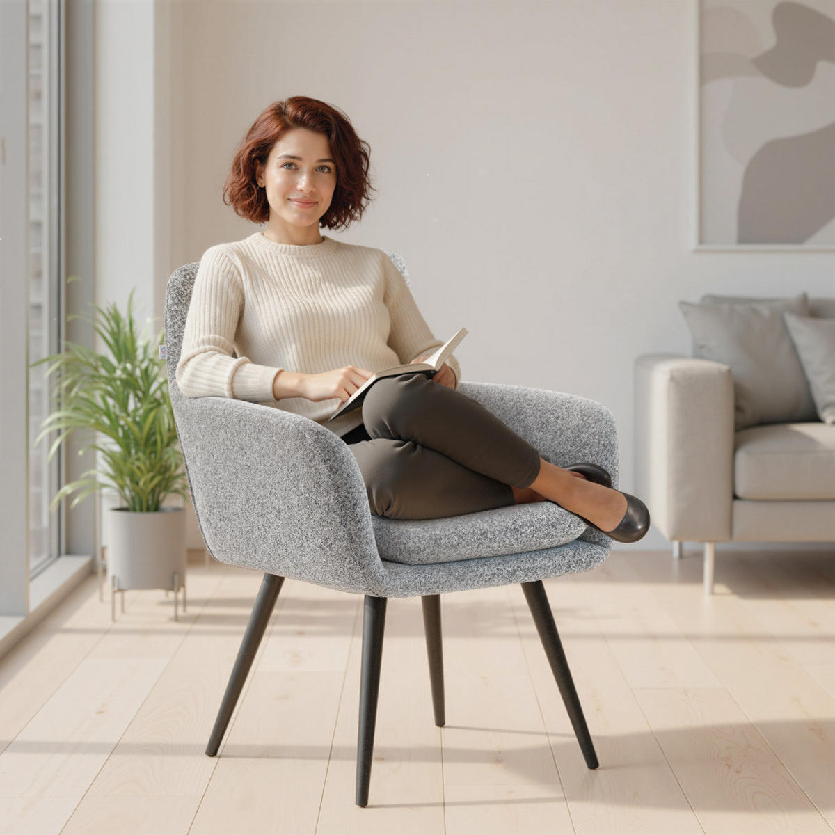 AKZENTSTUHL DE-06908 Polsterstuhl mit Metallbeinen in Leinenoptik Hellgrau - Hellgrau, Textil/Metall (65/86/72cm) - ComfortXL