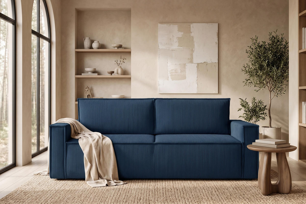 SCHLAFSOFA NAPI in Pet Friendly Cord-Stoff, marineblau - Blau/Schwarz, Textil (228/89/101cm) - KONSIMO®