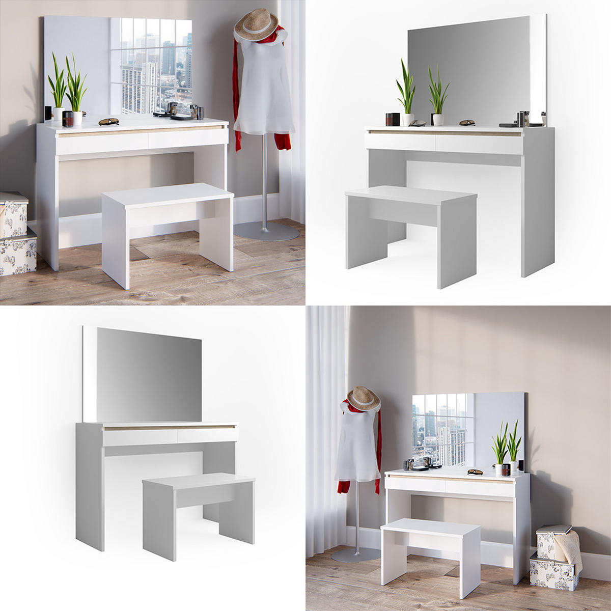 SCHMINKTISCH Emma Weiß 120 cm mit Bank - Weiß, Holzwerkstoff (120/83/41.8cm) - Vicco