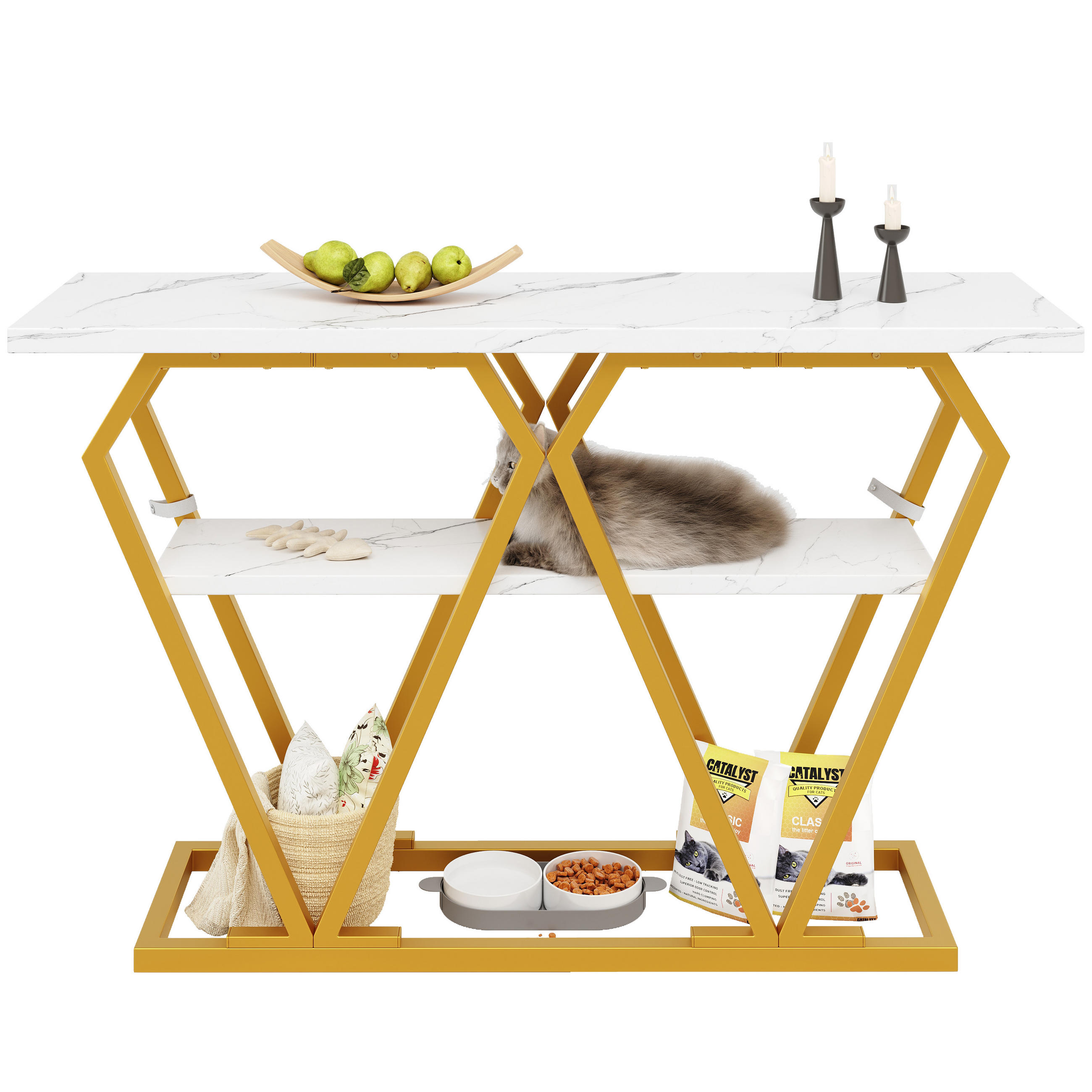 KONSOLENTISCH 120/29,5/80 cm Weiß in Marmoroptik mit Ablage MDF Metall - Weiß, Holzwerkstoff (120/29.5/80cm) - OKWISH