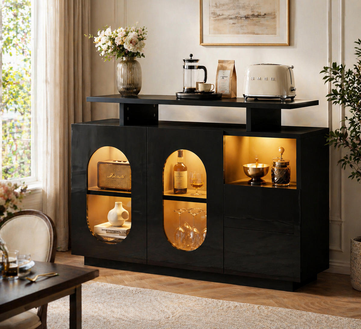 SIDEBOARD Schwarz 120/40/80 cm - Schwarz, Holzwerkstoff (120/80/40cm) - PANGIVO