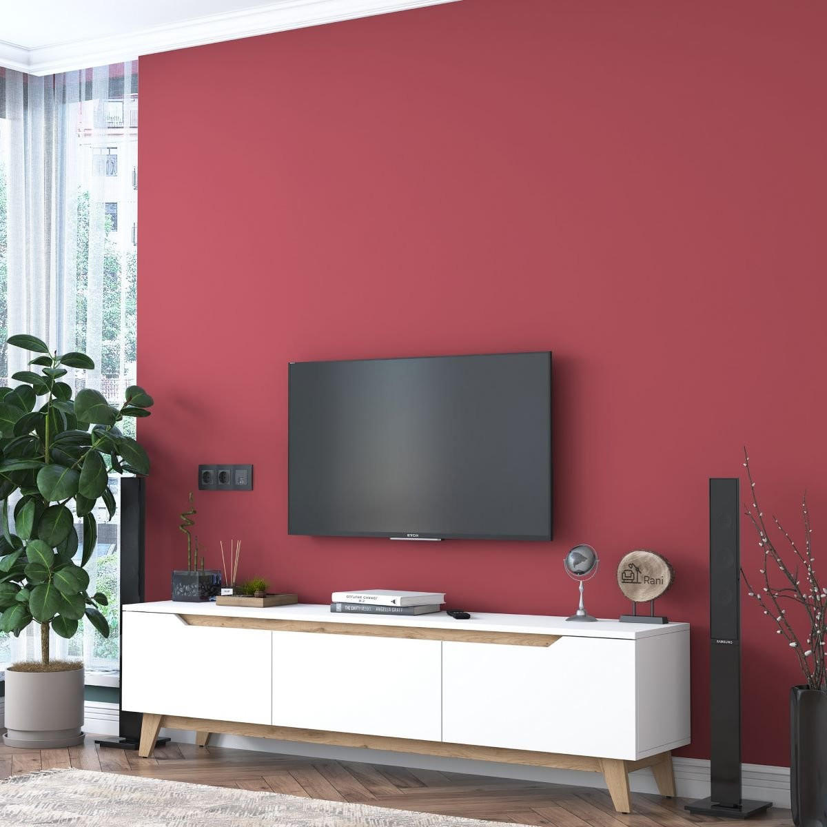 TV-MÖBEL mit 3 Türen weiß - L180 cm - Weiß, Holzwerkstoff (35/48.6/180cm) - Calicosy