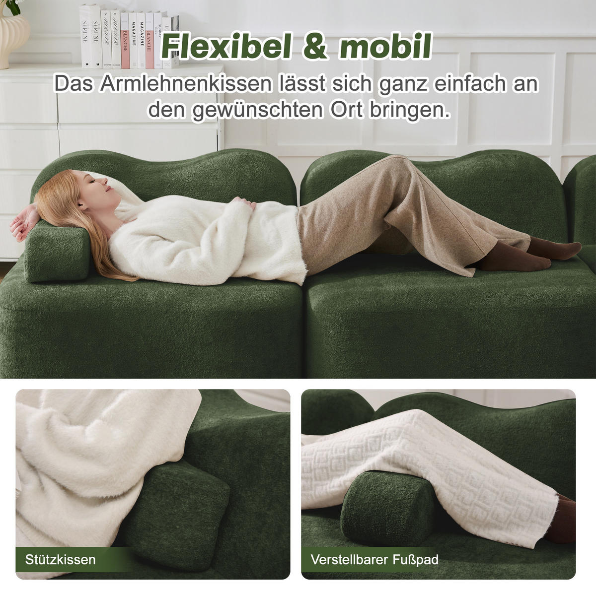 ECKSOFA 384/167/70 cm Grün aus Samt mit modularem Design - Grün, Textil (167/384cm) - OKMYHOME