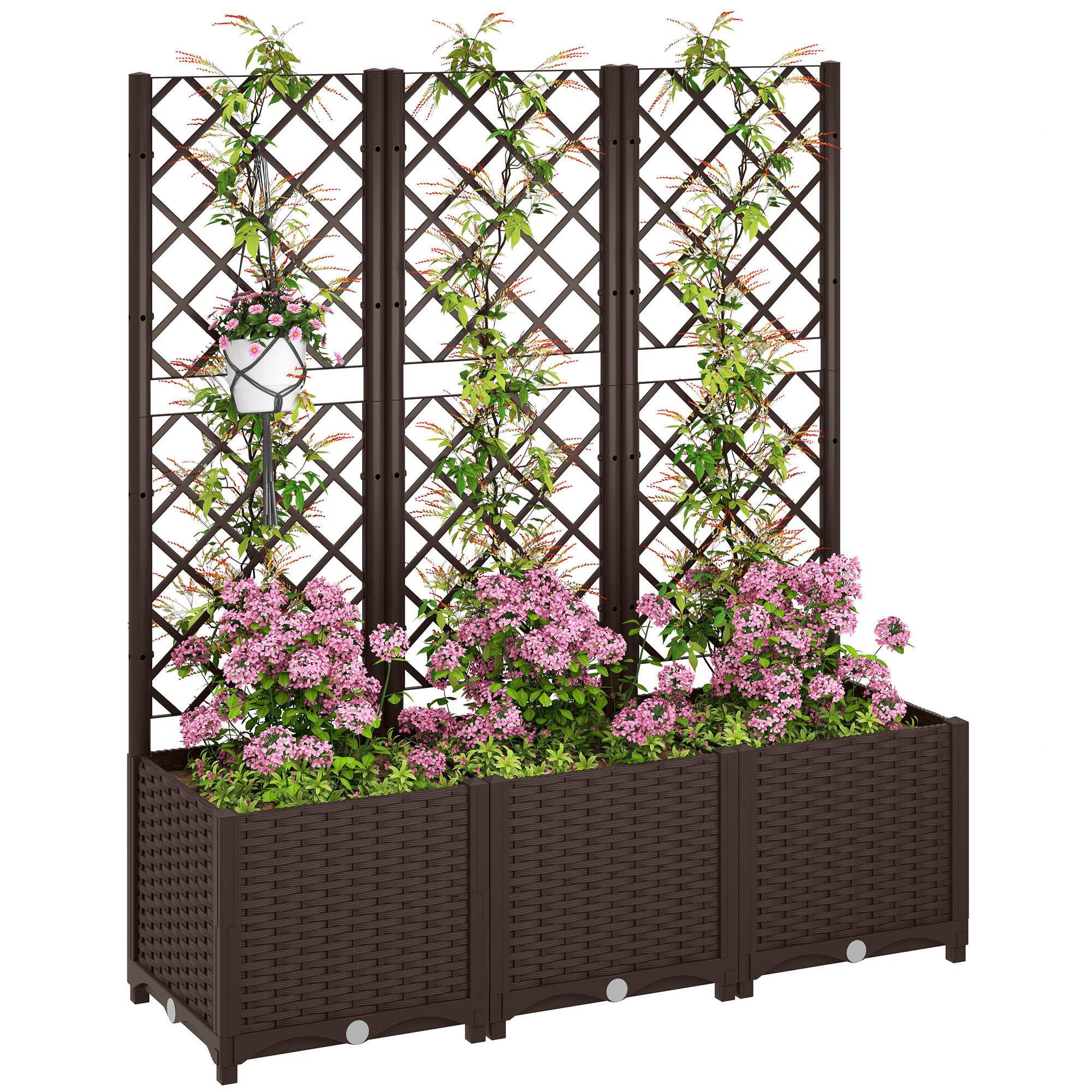HOCHBEET DE-12208 mit Rankgitter 120/40/135 cm mit 8 Drainagelöchern Braun - Braun, Kunststoff (120/135/40cm) - ComfortXL