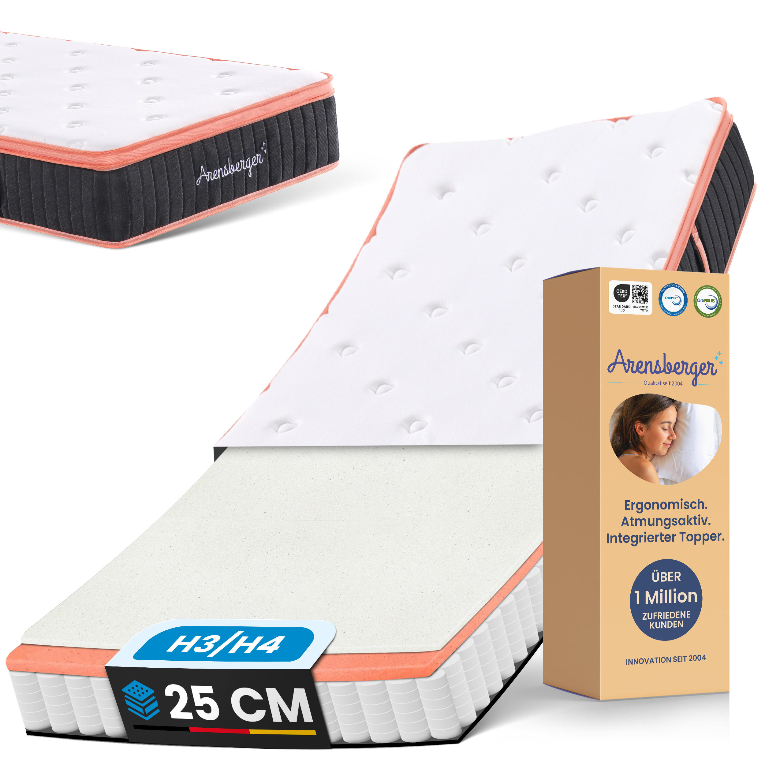 TASCHENFEDERKERN Matratze Kupfer, 90x200cm - Weiß, Textil (90/200cm) - Arensberger