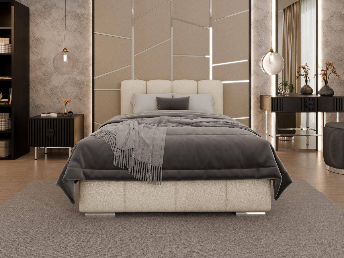 POLSTERBETT ZAIRA 120 x 200 cm mit Bettkasten und Lattenrost, 7-Zonen-Taschenfederkernmatratratze CIRA (24 cm) – Beige - Beige, Holz (90/200cm) - Panda Möbel
